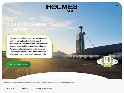 Screenshot of the Holmes Agro- Stayner homepage at holmesagro.com, captured 2026-08-19, shown as the evidence for the review on this page