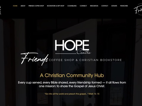 Screenshot of the HOPE Centre / Friends Coffee Shop & Christian Bookstore website