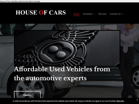 Screenshot of the House Of Cars Orillia homepage, www.houseofcars.ca, captured 2026-08-19, shown as the evidence for this review