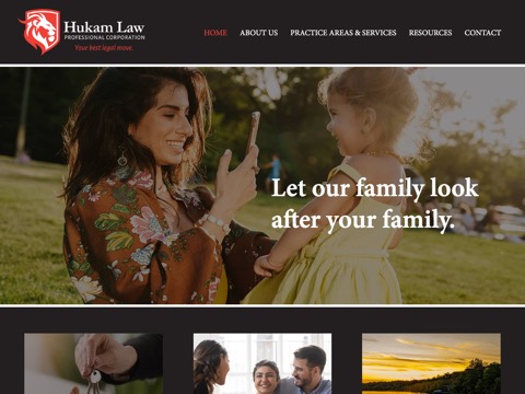 Screenshot of the Hukam Law Professional Corporation homepage, hukamlaw.ca, captured 2026-08-19, shown as the evidence for this review