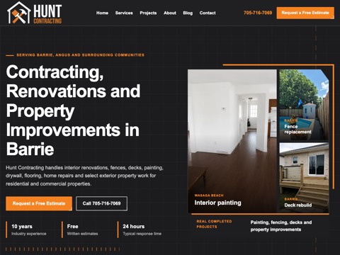 Screenshot of the Hunt Contracting website