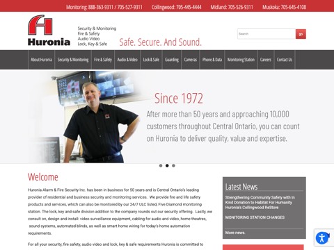 Screenshot of the Huronia Lock Key & Safe (formerly Blue Mountain Lock Key & Safe Ltd.)) website