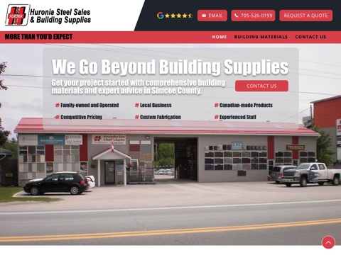 Screenshot of the Huronia Steel Sales & Building Supplies website