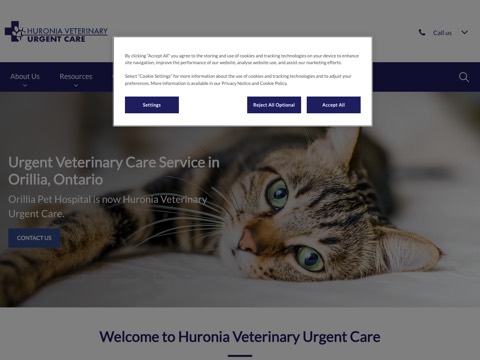 Screenshot of the Huronia Veterinary Urgent Care website