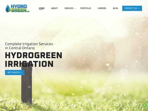 Screenshot of the HydroGreen Irrigation Inc. homepage, www.hydrogreen.ca, captured 2026-08-19, shown as the evidence for this review