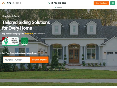 Screenshot of the Ideal Siding Barrie website