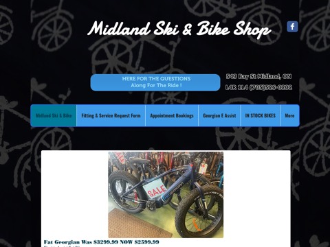 Screenshot of the Imobility Bikes & Scooters homepage, www.midlandskiandbike.ca, captured 2026-08-19, shown as the evidence for this review