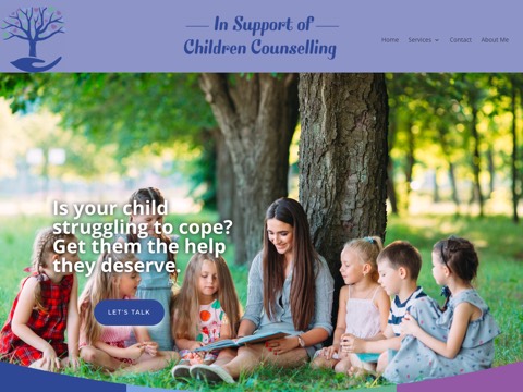 Screenshot of the In Support Of Children, Counselling Services homepage, insupportofchildren.com, captured 2026-08-19, shown as the evidence for this review