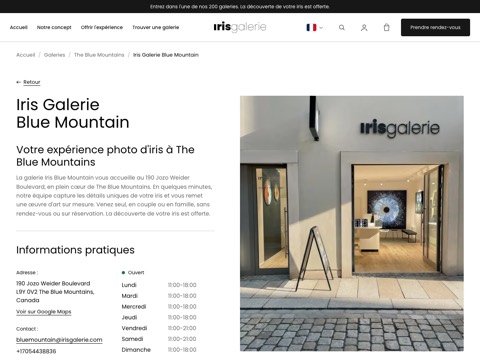 Screenshot of the Iris Galerie Blue Mountain website