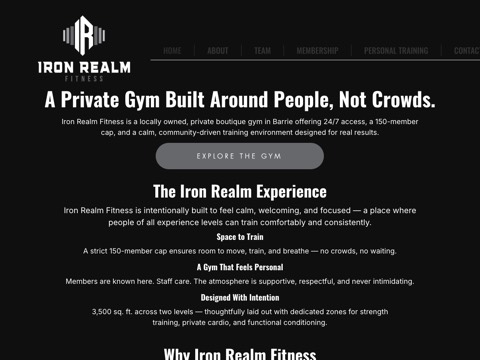 Screenshot of the Iron Realm Fitness Inc. website