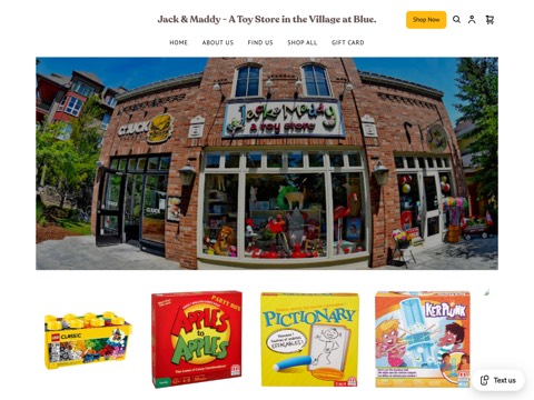 Screenshot of the Jack & Maddy a Toy store website