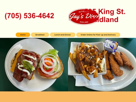 Screenshot of the Jay's Diner homepage, www.jaysdiner.ca, captured 2026-08-19, shown as the evidence for this review