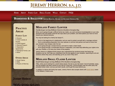 Screenshot of the Jeremy Herron, Barrister & Solicitor website