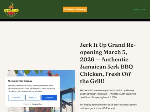 Screenshot of the Jerk It Up homepage, jerkitup.ca, captured 2026-08-19, shown as the evidence for this review