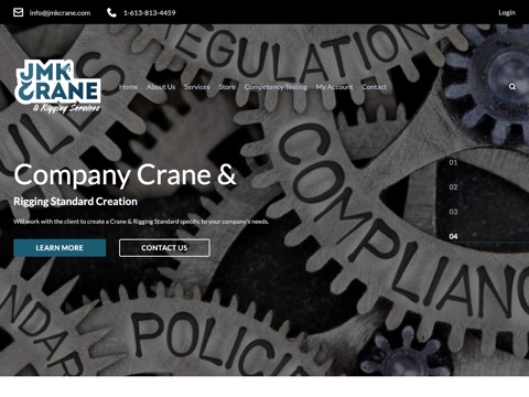 Screenshot of the JMK Crane & Rigging Services Inc. homepage at jmkcrane.com, captured 2026-08-13, shown as the evidence for the review on this page