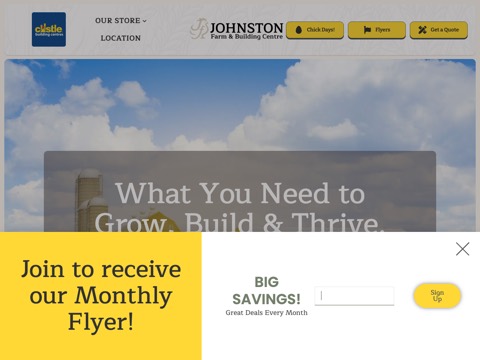 Screenshot of the Johnston Farm & Building Centre website