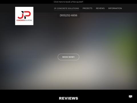 Screenshot of the JP Concrete Solutions homepage, jpconcretesolutions.ca, captured 2026-08-13, shown as the evidence for this review