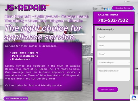 Screenshot of the JS Repair Inc. of Collingwood website