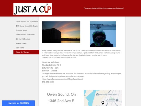 Screenshot of the Just A Cup website
