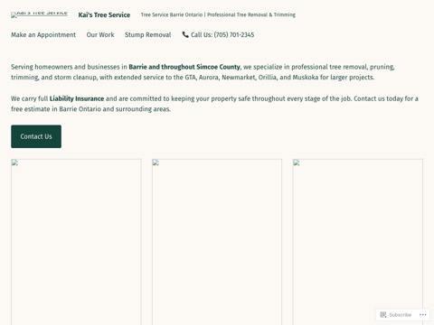 Screenshot of the Kai's Tree Service website