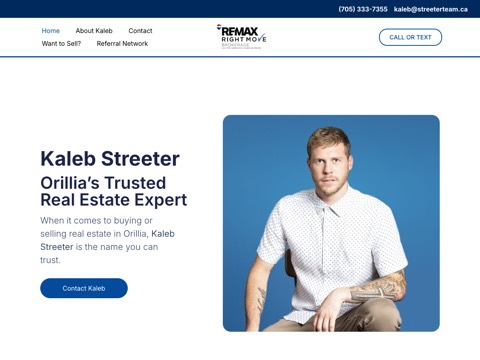 Screenshot of the Kaleb Streeter - Orillia Real Estate Broker website