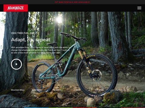 Screenshot of the Kamikaze Bikes website