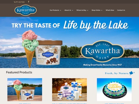 Screenshot of the Kawartha Dairy Barrie homepage at kawarthadairy.com, captured 2026-08-19, shown as the evidence for the review on this page