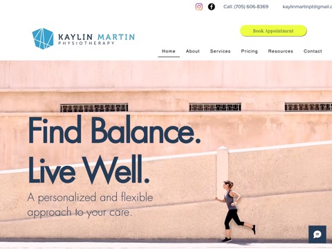 Screenshot of the Kaylin Martin Physiotherapy website