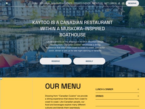 Screenshot of the Kaytoo Restaurant & Bar website