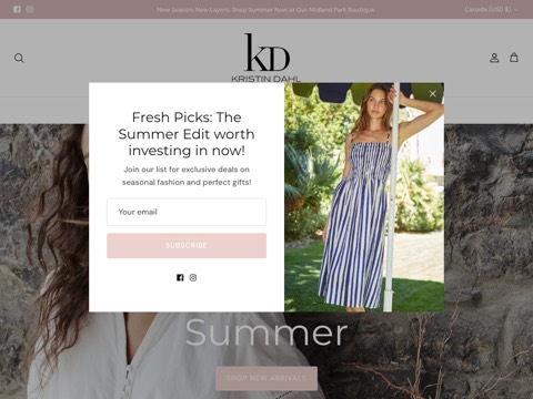 Screenshot of the KD Boutique - Kristin Dahl Fashions homepage at kdboutiquenj.com, captured 2026-08-12, shown as the evidence for the review on this page