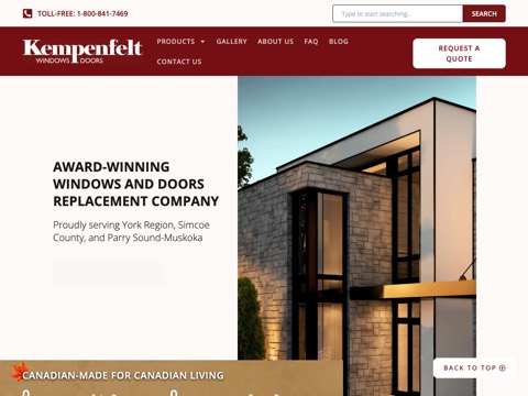 Screenshot of the Kempenfelt Windows and Doors website