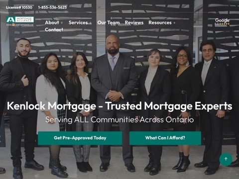 Screenshot of the Ken Walters | Kenlock Mortgage | Mortgage Alliance homepage, www.kenlockmortgage.ca, captured 2026-08-19, shown as the evidence for this review