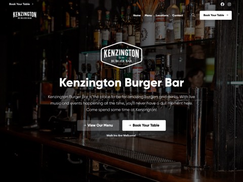 Screenshot of the Kenzington Burger Bar homepage at kenzington.ca, captured 2026-08-19, shown as the evidence for the review on this page