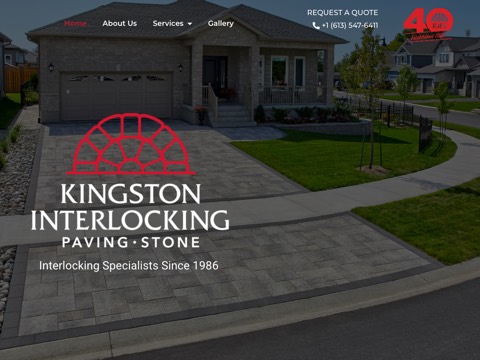 Screenshot of the Kingston Interlocking Paving Stone homepage, kingstoninterlocking.com, captured 2026-08-13, shown as the evidence for this review