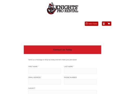 Screenshot of the Knights' Pro Rental homepage at www.knightsprorental.ca, captured 2026-08-13, shown as the evidence for the review on this page