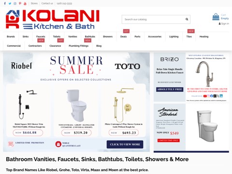 Screenshot of the Kolani Kitchen & Bath homepage at kolani.ca, captured 2026-08-19, shown as the evidence for the review on this page