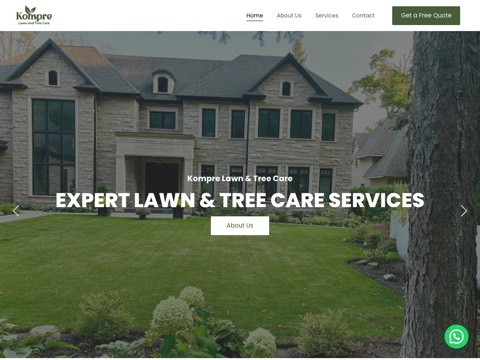 Screenshot of the kompre lawn and tree care homepage, kompretreecare.ca, captured 2026-08-19, shown as the evidence for this review