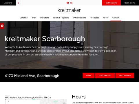 Screenshot of the kreitmaker homepage, www.kreitmaker.com/site/locations-scarborough?utm_source=gbp&utm_medium=organic&utm_campaign=gbp-main, captured 2026-08-13, shown as the evidence for this review