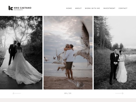 Screenshot of the Kris Caetano Photography homepage, www.kriscaetano.ca, captured 2026-08-19, shown as the evidence for this review