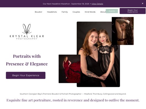 Screenshot of the Krystal Klear Photography website