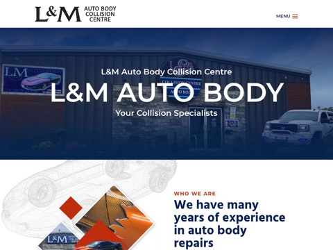 Screenshot of the L & M Autobody Ltd homepage, lmautobody.ca, captured 2026-08-19, shown as the evidence for this review