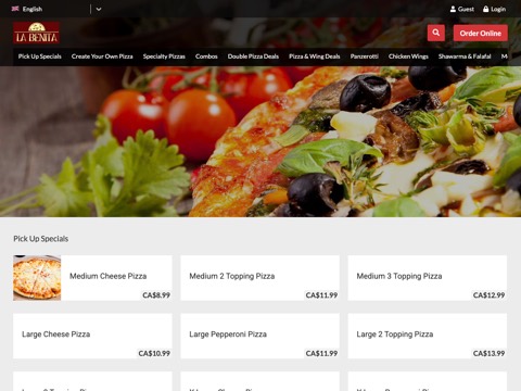 Screenshot of the La Benita Pizza & Wings website