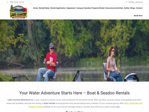 Screenshot of the Lake Country Adventure Co. homepage, waterrentals.ca, captured 2026-08-19, shown as the evidence for this review