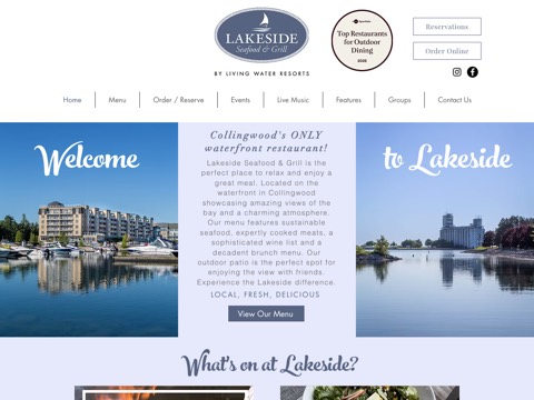 Screenshot of the Lakeside Seafood & Grill website