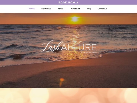 Screenshot of the Lash Allure - Wasaga Beach homepage, www.lashallurewb.com, captured 2026-08-19, shown as the evidence for this review