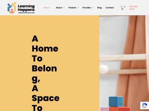 Screenshot of the Learning Happens Licensed Home Child Care Agency website