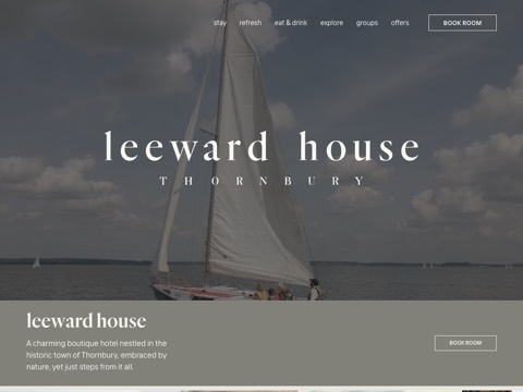 Screenshot of the Leeward House Thornbury homepage, leewardhouse.co, captured 2026-08-13, shown as the evidence for this review