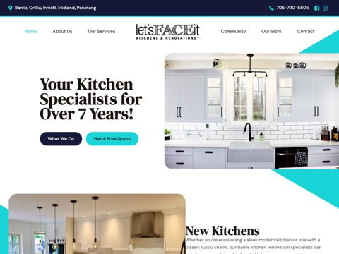 Screenshot of the Let's Face It Kitchens homepage, letsfaceitkitchens.ca, captured 2026-08-19, shown as the evidence for this review