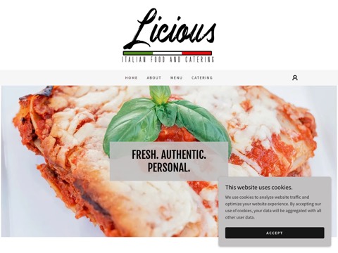 Screenshot of the Licious Italian Food and Catering website
