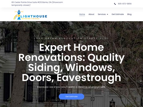 Screenshot of the Lighthouse Exterior Finishes homepage, lighthouseexteriorfinishes.com, captured 2026-08-19, shown as the evidence for this review